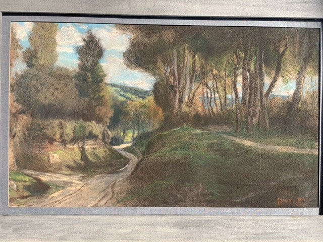 Prins Pierre Ernest(1838-1913) Paysage Au Chemin creux,pastel.-photo-4