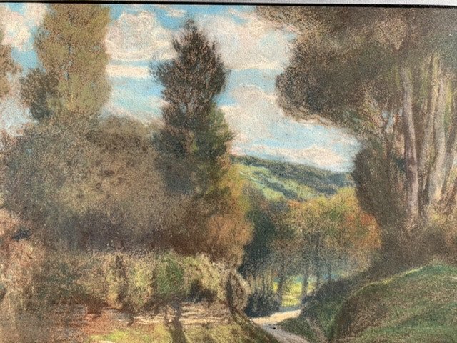 Prins Pierre Ernest(1838-1913) Paysage Au Chemin creux,pastel.-photo-6