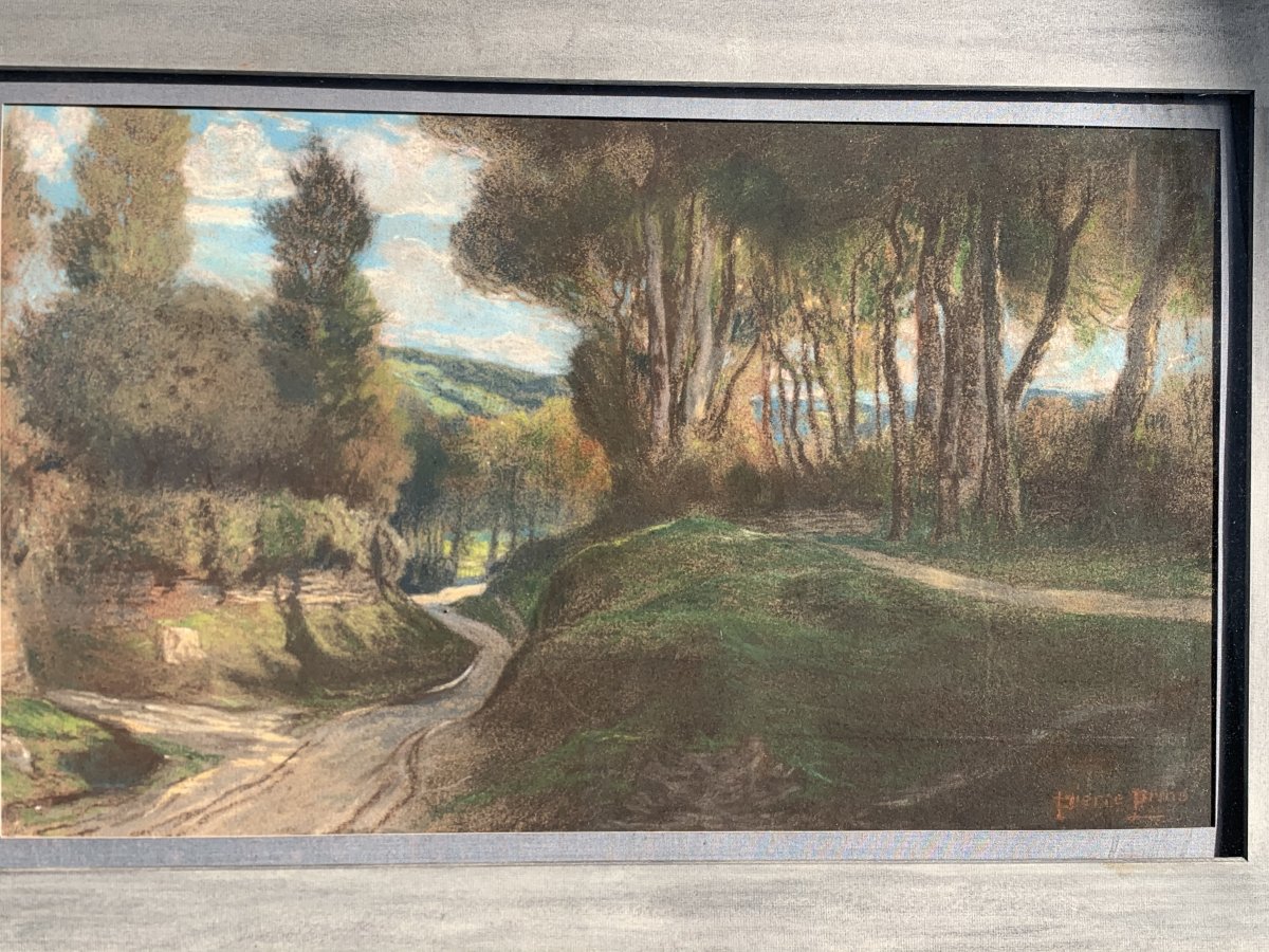 Prins Pierre Ernest(1838-1913) Paysage Au Chemin creux,pastel.