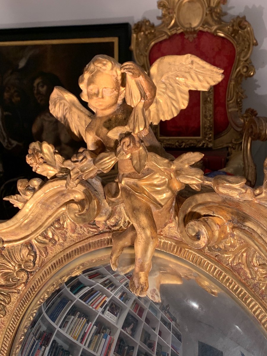 Miroir Sorcier Convexe, En Bois Doré. 105x90. Fin XIX Siècle.-photo-3