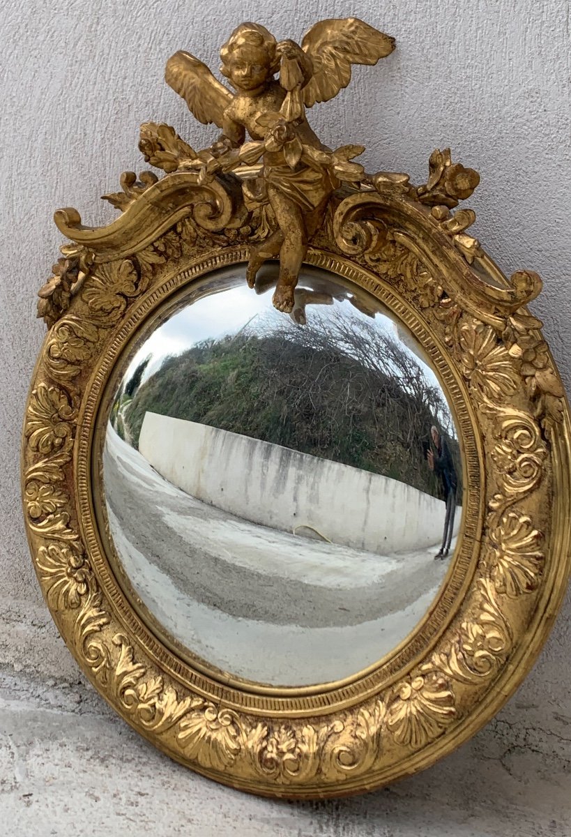 Miroir Sorcier Convexe, En Bois Doré. 105x90. Fin XIX Siècle.-photo-4