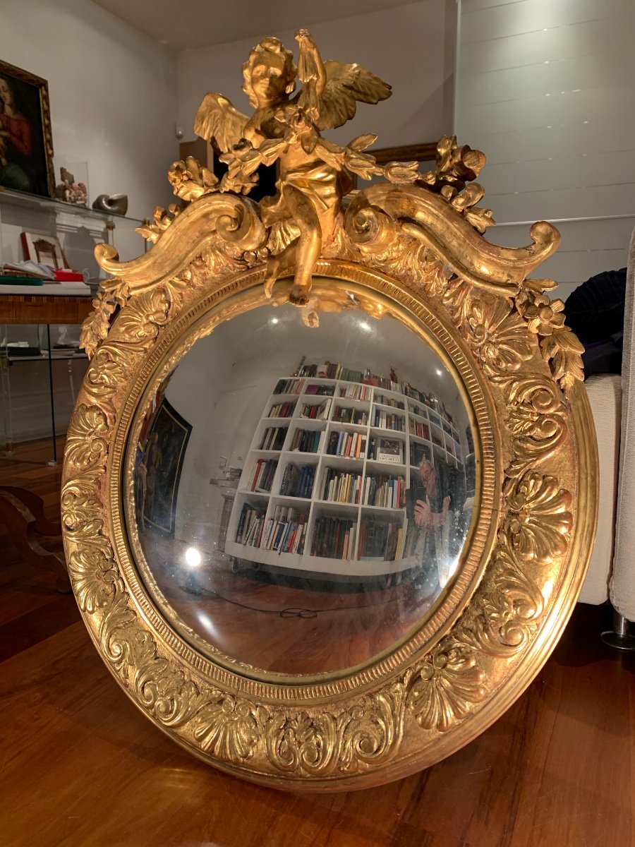 Miroir Sorcier Convexe, En Bois Doré. 105x90. Fin XIX Siècle.-photo-5