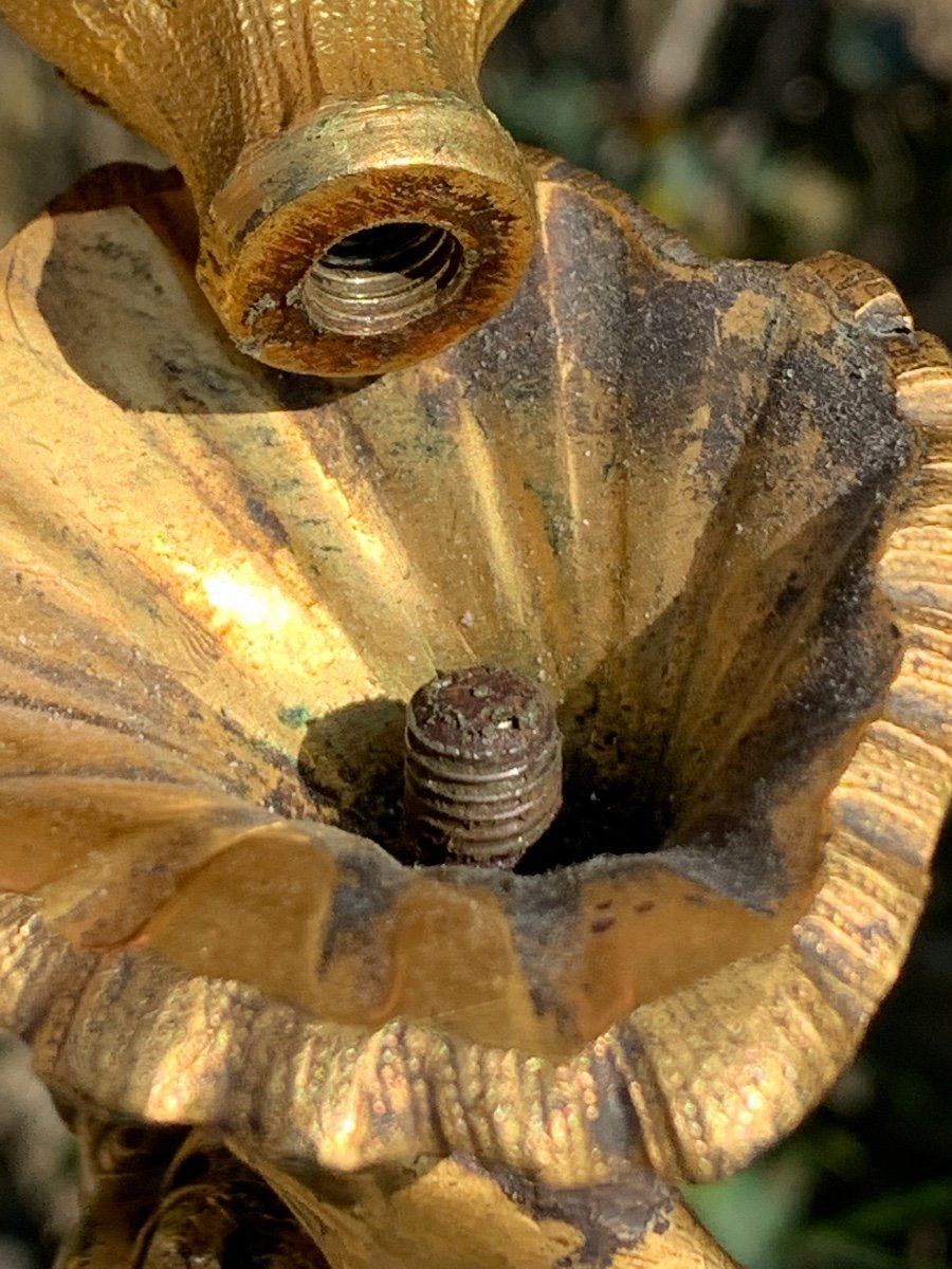 Paire De Flambeaux Rocaille,en Bronze Doré. H 32,5. XVIII Siecle-photo-3