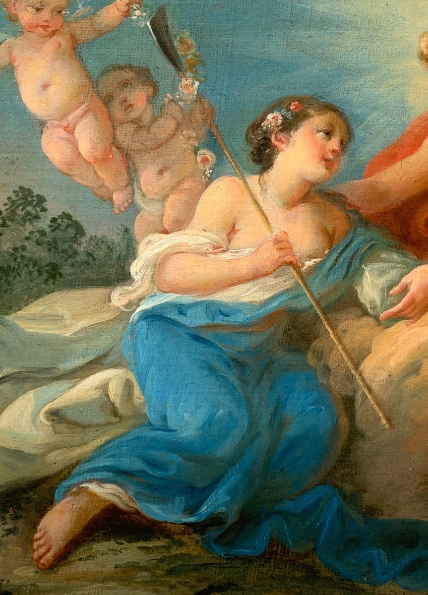 Scene Galante. Hst 83x45. Epoque Moitié du XVIII Siecle. Suiveur De François Boucher.-photo-4