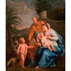 Sacra Famiglia. Olio su tela 56x46. Scuola francese del XVIII secolo. 