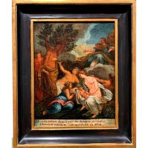 Mirra e la nascita di Adone. Olio su tela 23x18. XVIII secolo.