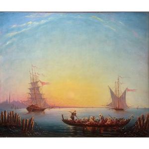 Tramonto à Istanbul. Olio su tela 55x46. Epoca fine ‘800