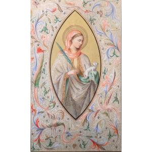 Sant’Agnese. Miniatura su pergamena:22,5x13,5. Metà ‘800