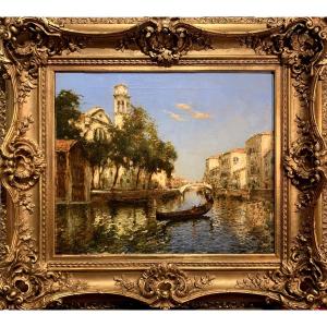 Gondola in un canal è a Venezia. Olio su tela 56x47. Albert Duprat(Venezia 1882-1974)