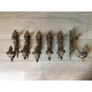 Six Bronze Curtain Tiebacks Fleur De Lys And Foliage Pattern
