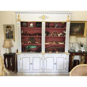 Large Open Library In The Upper Part Painted In Two And Gilded With Gold Leaf