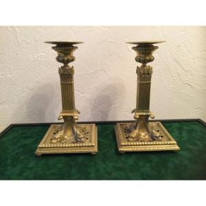 Pair Of Candlesticks Said To La Financière Renaissance Style Violet Le Duc Period
