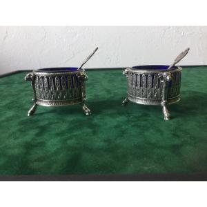 Pair Of Salerons With Small Spoons In Silver