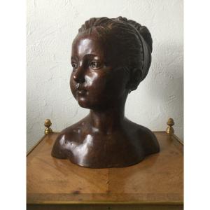 Bronze Bust Of Louise Brogniard With Brown Patina
