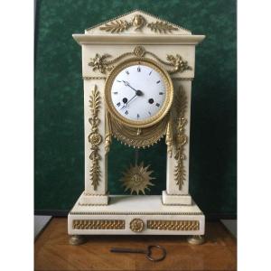 Directoire Period Clock In White Marble And Gilt Bronze