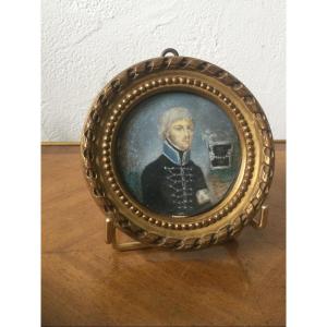 Miniature On Paper Of A Military Golden Frame