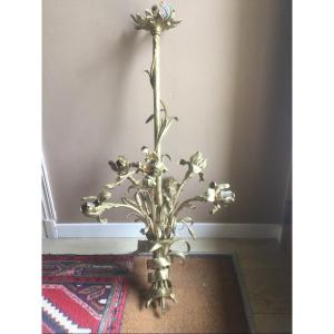 Bronze Chandelier Iris In Flowers Art Nouveau Period 