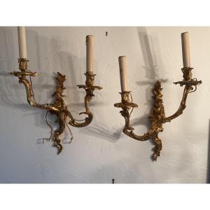 Pair Of Chinese Wall Lights By Caffieri