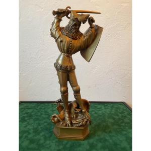 Saint George Slaying The Dragon Bronze With Patina Medal