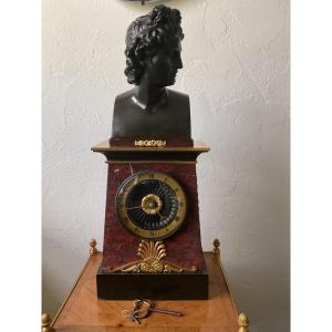 Trapezoidal Clock Topped With The Bust Of Apollo Belvedere Empire Period 