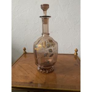 Smoked Glass Carafe With Enameled Decor