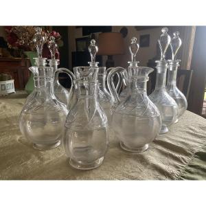 6 Carafes And 4 Pitchers In Cut Crystal, 18th Century