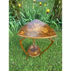 Art Nouveau Pedestal Table With Flower Marquetry 