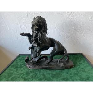 Bronze Of Dion Auguste Louis Lion With The Arms Of Belgium