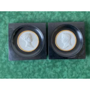 Pair Of Miniatures Of Napoleon I And The Empress In Sèvres Biscuit