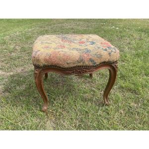 Walnut Stool Covered With Tapestry 