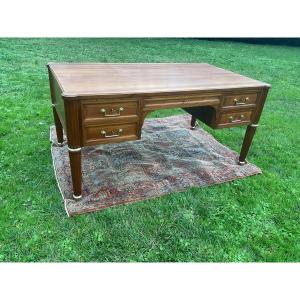 Large Louis XVI Flat Desk In Light Walnut