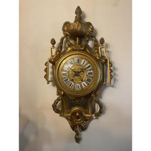 Large Gilt Bronze Cartel Clock, 70 Cm High