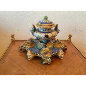 Renaissance-style Earthenware Centerpiece, Spice Jar, And Inkwell 