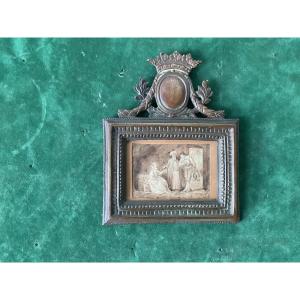 Miniature Ink Drawing In A Bronze Frame Surmounted By A Crown Of Dukes