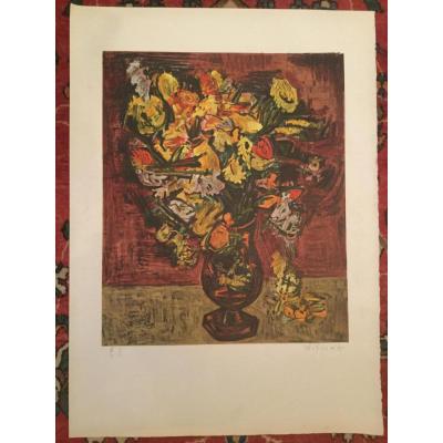 Lithograph Signed Kischka Grand Bouquet