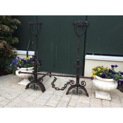 Great Pair Of Andirons Landiers Style Renaissance Height 1 Meter