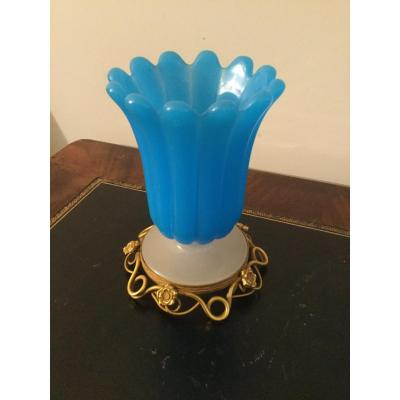 Blue And White Opaline Vase Gilt Bronze Mount Charles X Period