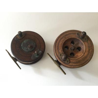 Two Fishing Reels Mahogany And Brass XIXth