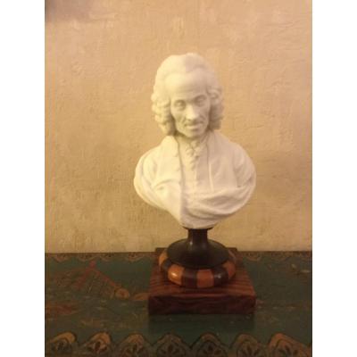 Bust Of Voltaire In Biscuit Rosewood And Light Wood Base Early XIXth Century