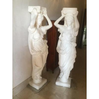Pair Of Caryatids In Stucco Provenance Mansion Avenue Foch Paris