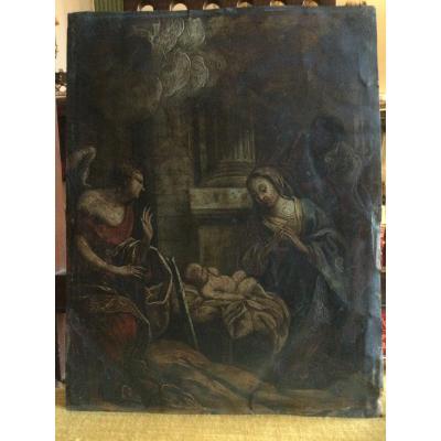 Nativity Oil On Copper XVIIth Century