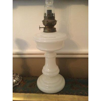 Oil Lamp In White Soapy Opaline Charles X Period