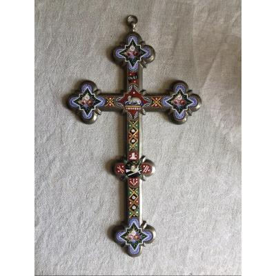 Large Cross In Micro Glass Mosaic Italian Work Height 26.5 Cm