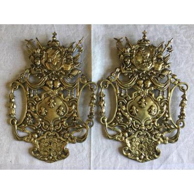 Pair Of Plates With French Weapons In Bronze Mid-19th Century