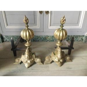 Pair Of Chenet With Marmouset In Bronze