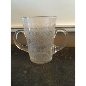 Vase, Engraved Crystal Ice Seals With Two Handles Early Nineteenth Time