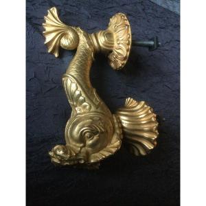 Large Door Knocker In Gilt Bronze XIXth Height 22.5 Cm