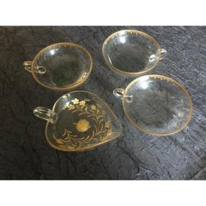 Four Crystal Cups Gold Decor