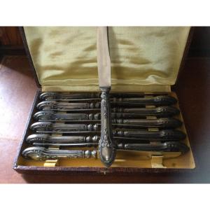 12 Large Table Knives Silver Handles Stainless Steel Blades Louisxvi Style