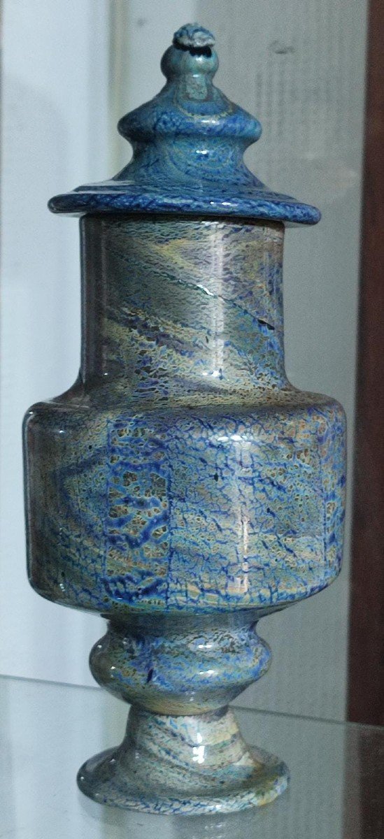 Rarissimo vaso da farmacia incamiciato in vetro calcedonio del XV secolo.-photo-2